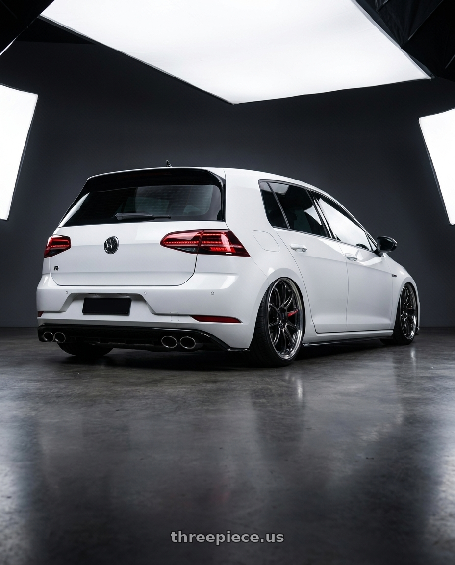 Golf r 2018 mk7.5 with Work Emotion Zr10 5x112 18x8.5 +38 Glim Black Diamond Rim cut wheels rear three quarter view slight stretch tires