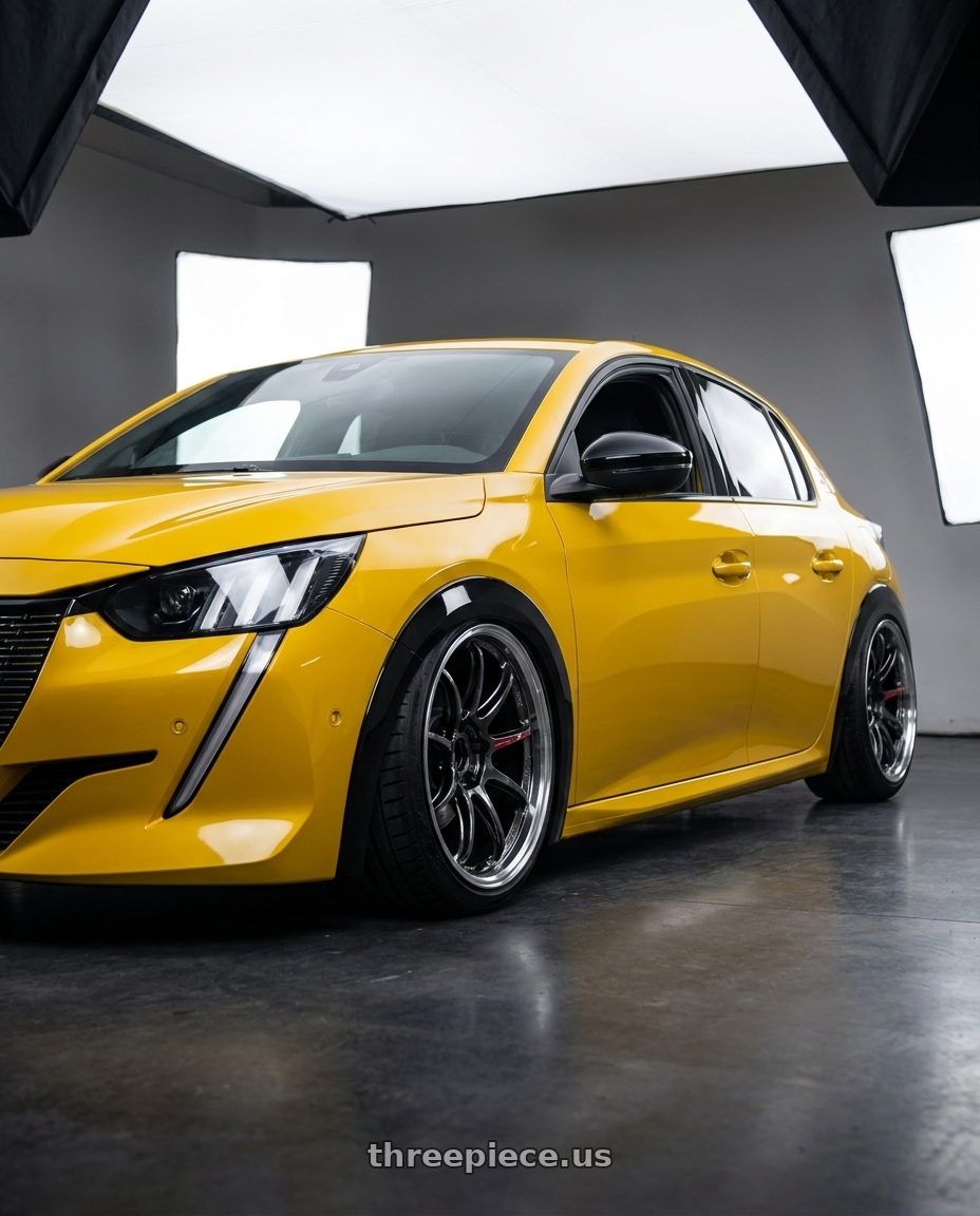 2021 Peugeot 208 with Work Emotion Zr10 5x100 18x8.5 +32 Glim Black Diamond Rim cut wheels