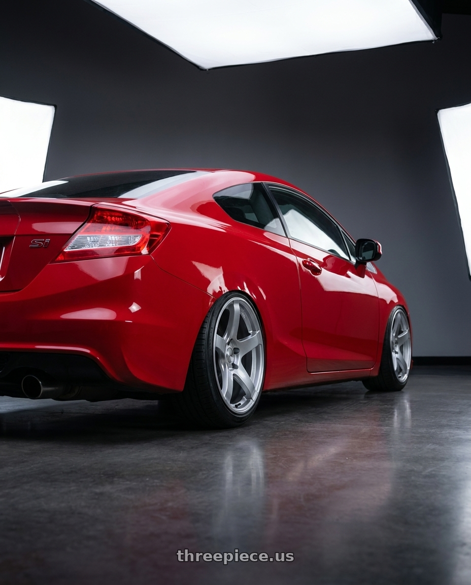 2015 Honda Civic Si with Ssr Gtv01 5x114.3 18x8+35  GLARE SILVER wheels rear three quarter view slight stretch tires