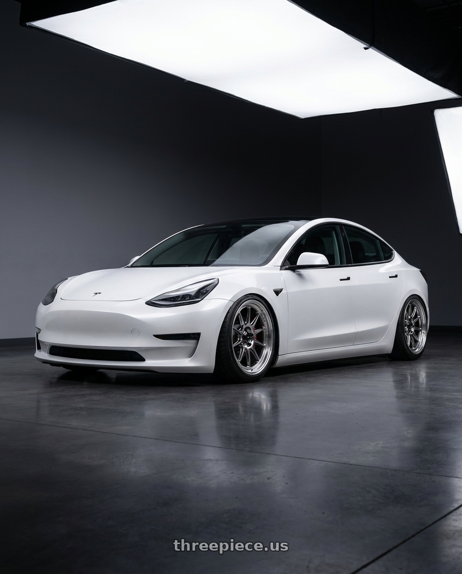 2023 Tesla Model 3 with Konig Countergram 5x114.3 19x11+18 Hyper Chrome / Machined Lip wheels