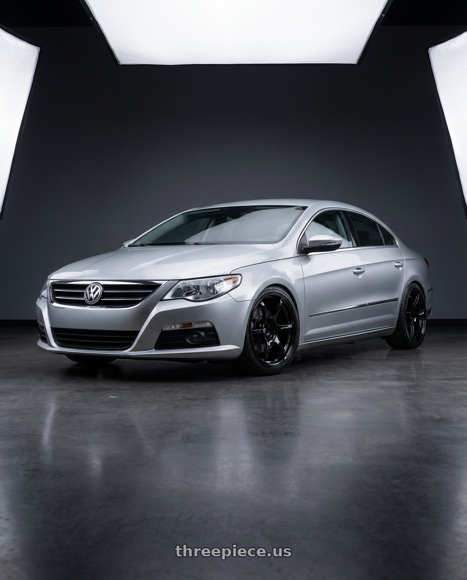 2015 Volkswagen CC with Advan RGIII 5x112 19x8.5+45 Gloss Black wheels front three quarter view lowered stance