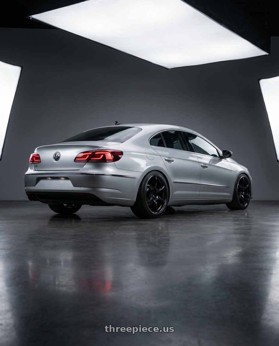 2015 Volkswagen CC with Advan RGIII 5x112 19x8.5+45 Gloss Black wheels rear three quarter view square tires