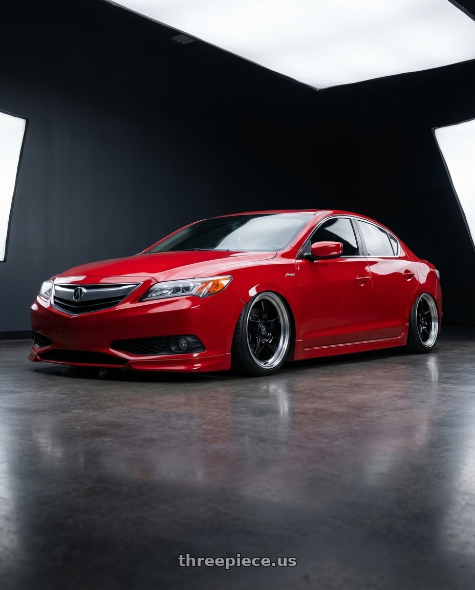 2012 Acura ILX with Forgestar D5 Drag 5x114.3 18x10 +22 Gloss Black Machined wheels front three quarter view stanced stance