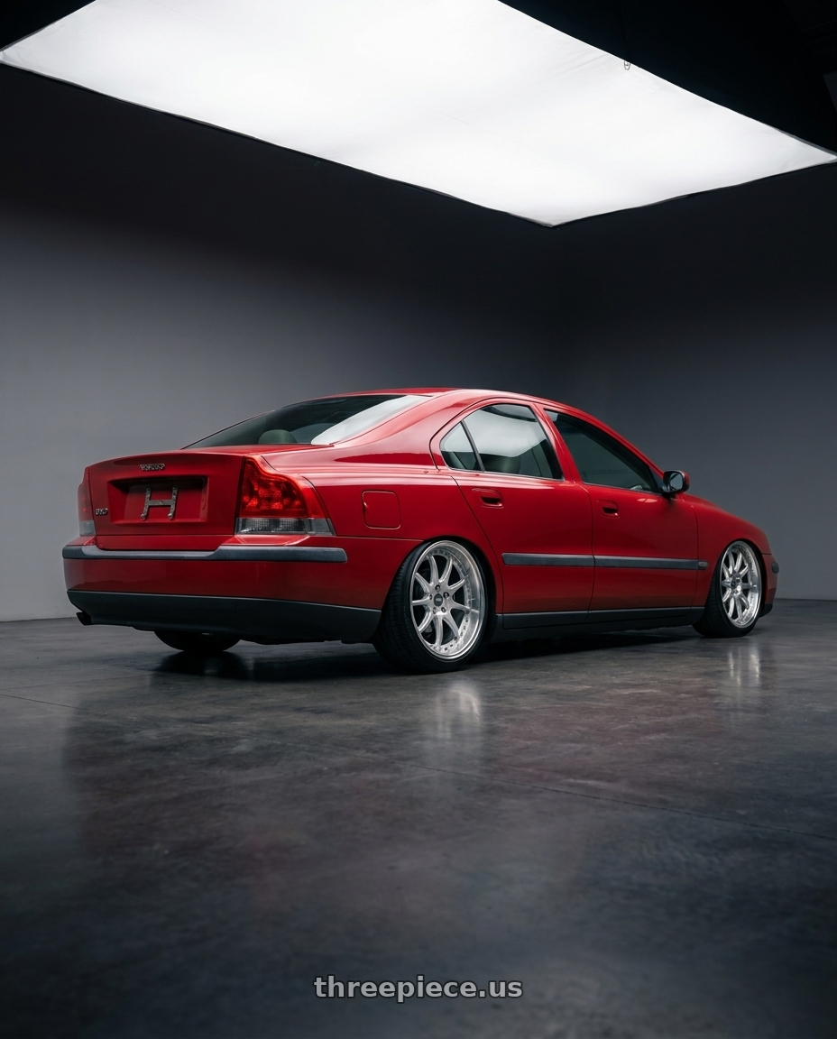 Volvo s60 2002 with ESR Wheels CS SERIES CS12 5x100 18x8.5 +30 Hyper Silver wheels rear three quarter view slight stretch tires