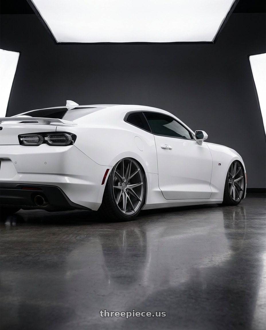 2022 Chevrolet Camaro with Niche 1PC M116 MISANO 5X120 20X10.5 +35 MATTE GUN METAL wheels rear three quarter view slight stretch tires