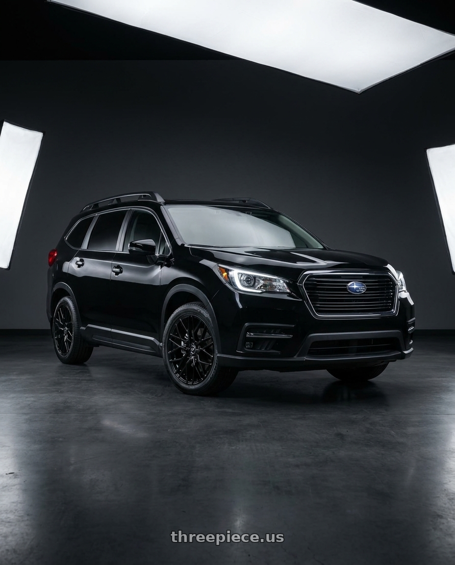 2025 Subaru Ascent Onyx Touring Crystal Black Silica with Platinum 459BK Retribution 5x114.3 20x8.5 +40 Gloss Black with Clear-Coat wheels