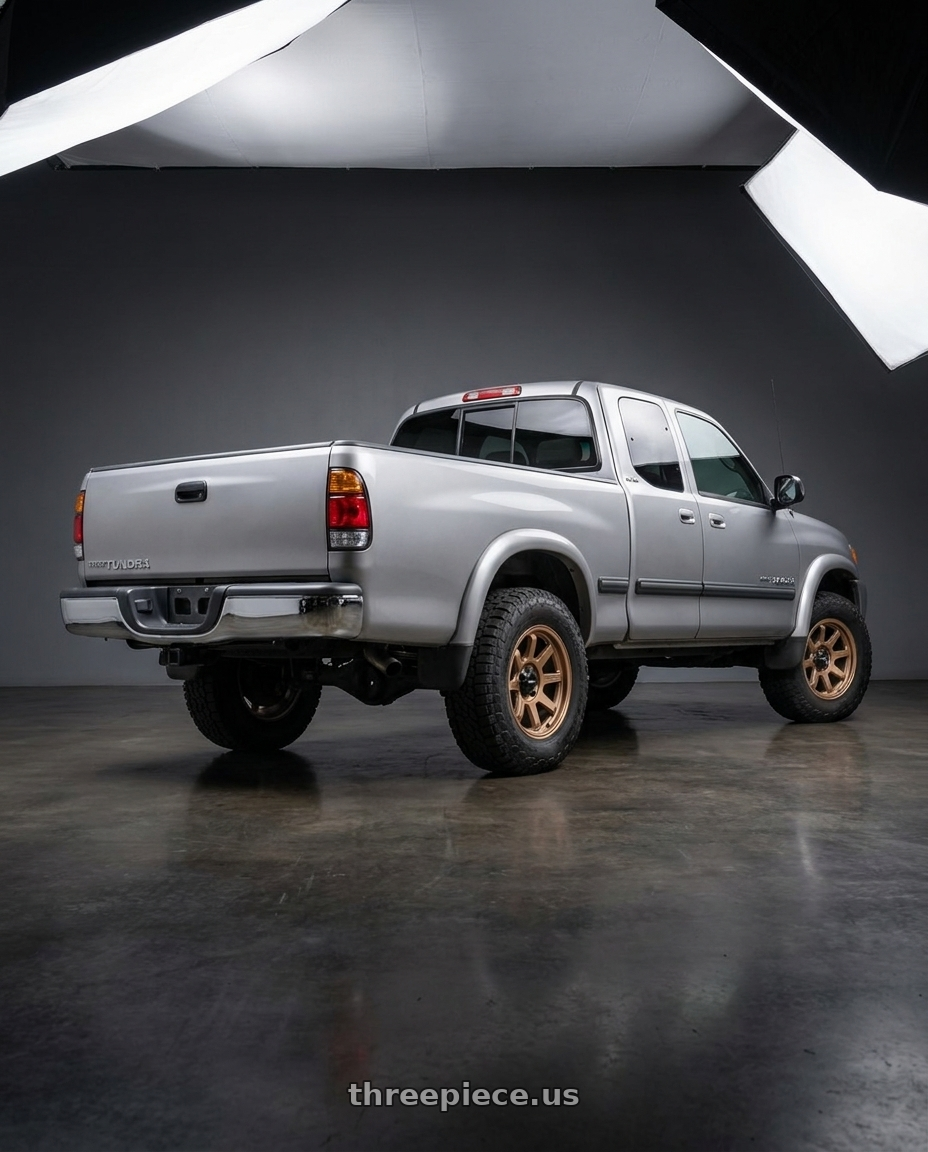 2003 toyota tundra with Vision Off-Road 351 Flow 6x139.7 16x8+0 Bronze wheels rear three quarter view meaty tires