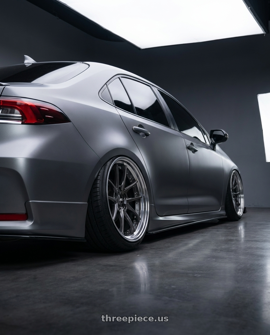 2022 Toyota GR altis with Ssr Reiner Type 10S 5x100 19X8.5 0 Normal Disk Prism Dark Gunmetal wheels rear three quarter view extreme stretch tires