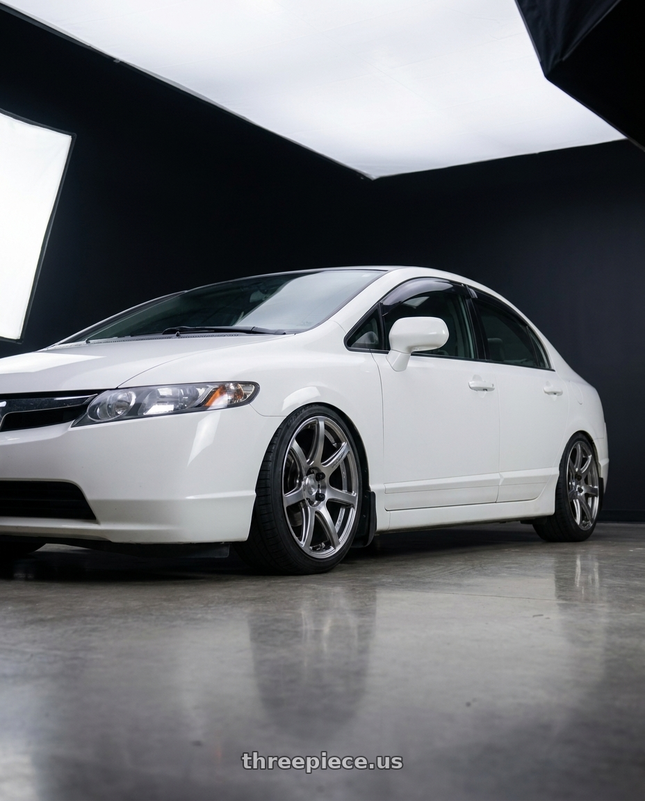 2007 honda civic ex with Work Emotion T7r 5x100 18x8.5 +38 Gt Silver wheels