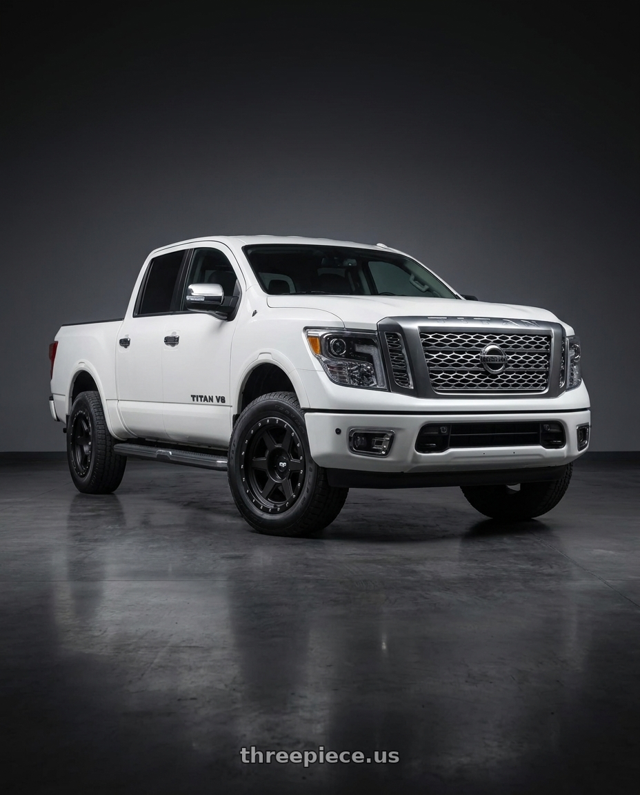 2020 Nissan Titan Platinum Reserve with Dirty Life Compound 9315 6x139.7 18x9-12 Matte Black wheels