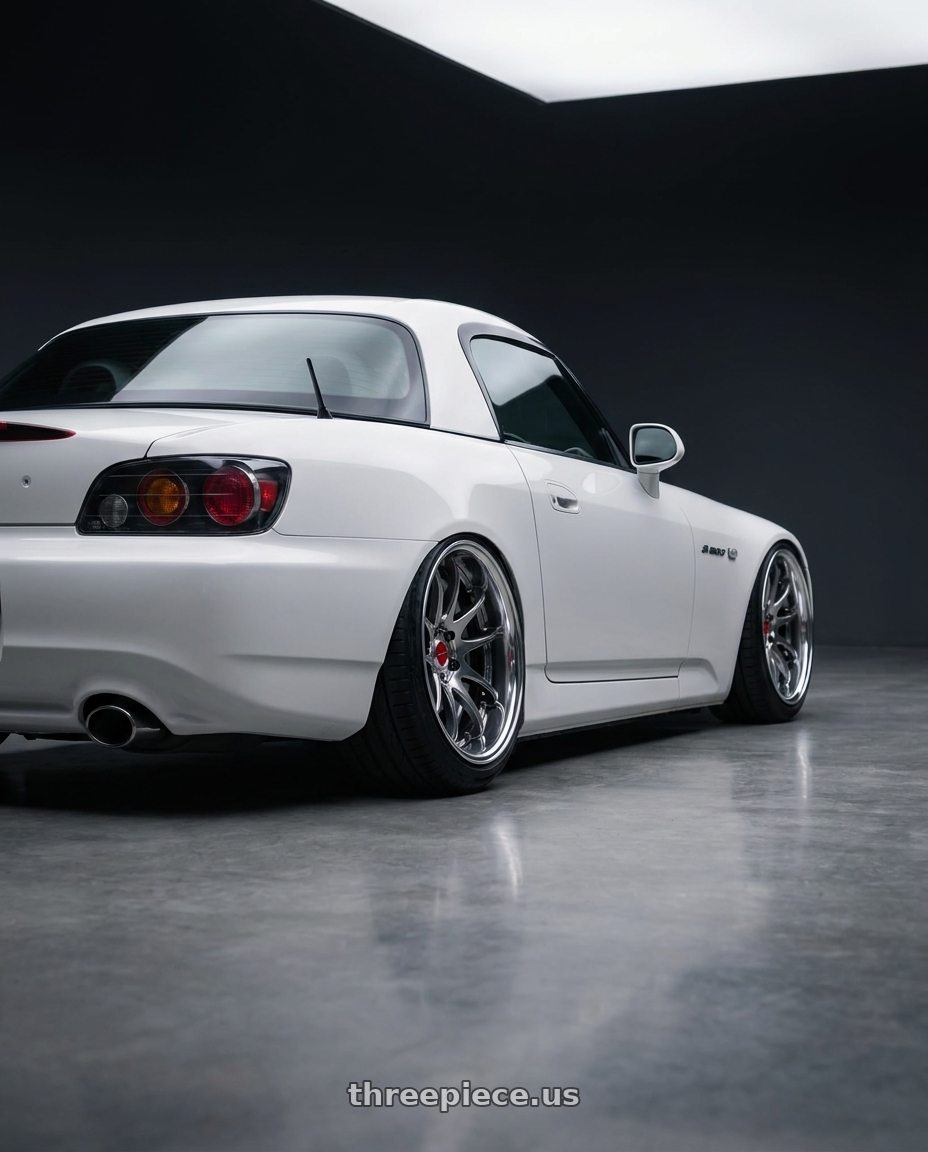 1999 honda s2000 ap 2 with Work Cr 2P 4x100 17x10.0 +0 GT Silver wheels rear three quarter view slight stretch tires