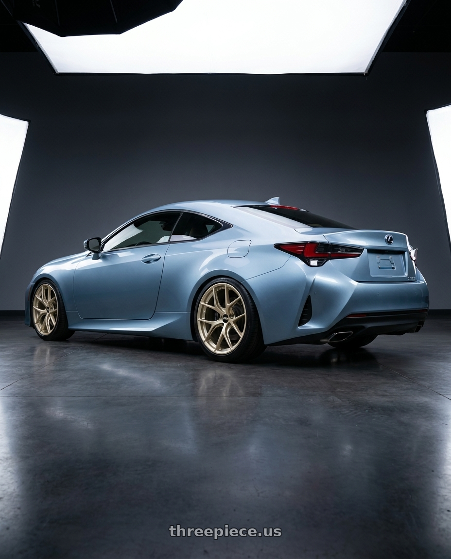 2020 Lexus RC300 AWD with BBS FI-R 5x130 21x11.5 +60 White Gold wheels rear three quarter view slight stretch tires