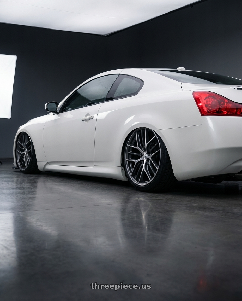 2014 Infiniti G37 Coupe with BBS CC-R 5x114.3 19x8.5+30 Graphite w/ Diamond Cut Face wheels rear three quarter view slight stretch tires