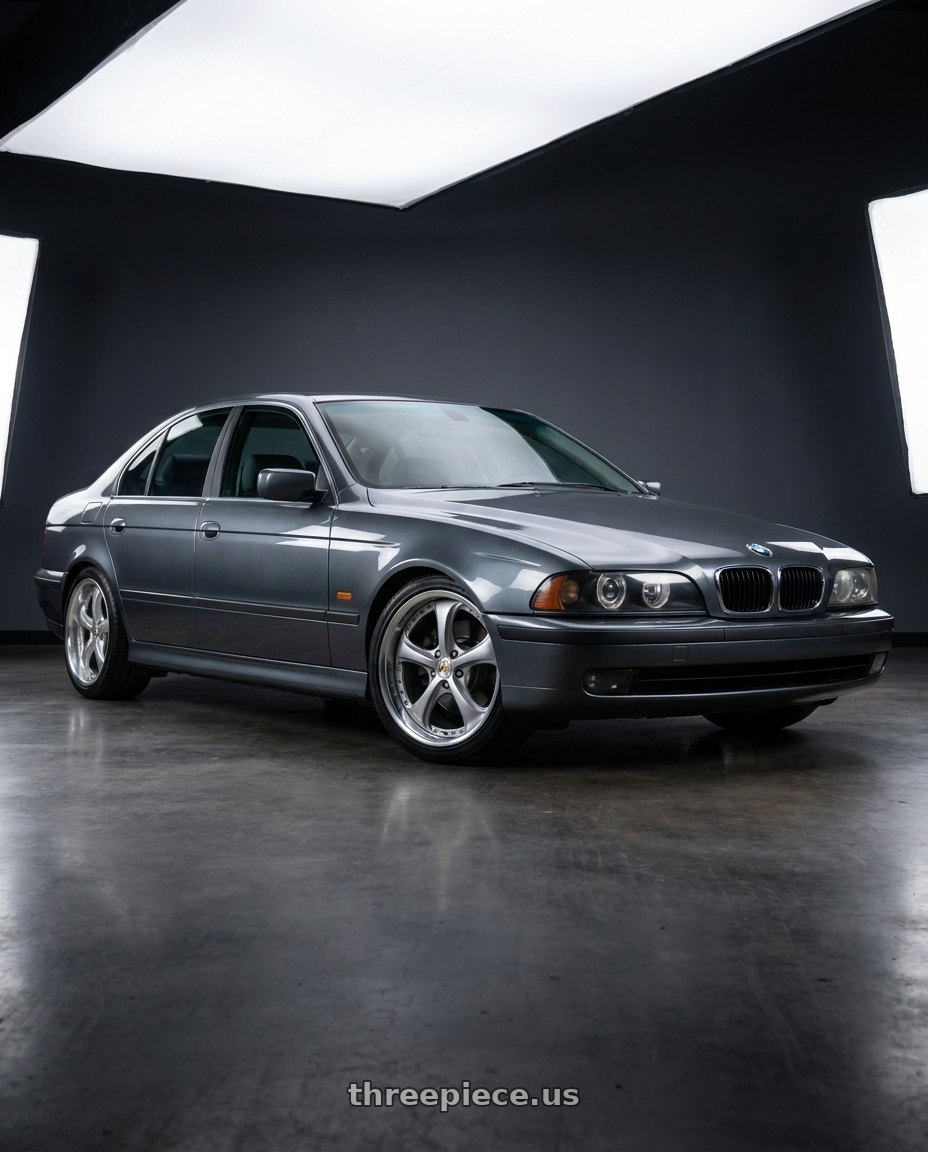 2000 BMW 528I  Anthracite Metallic with Work Wheels VS-KF 5x120 18x9+21 Light Grey Silver O Disk FULL REVERSE wheels
