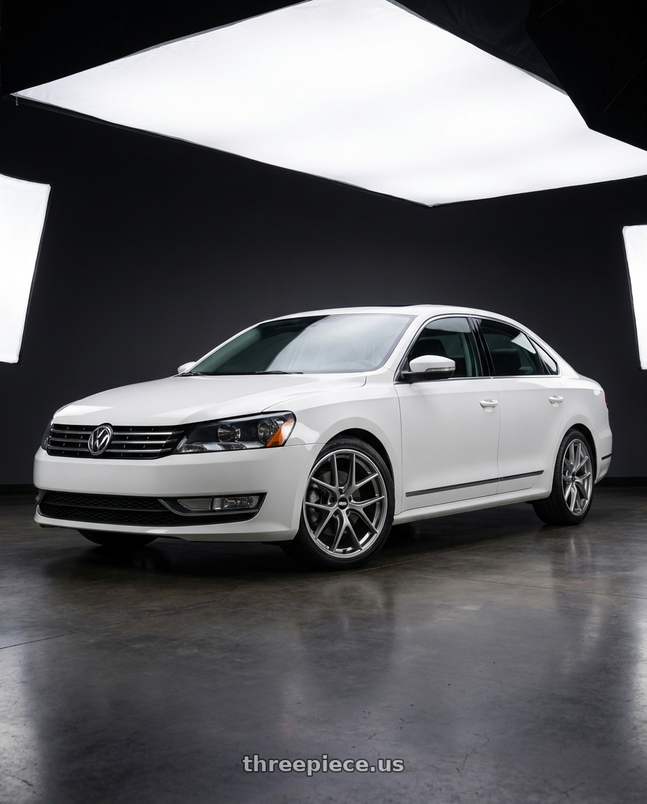 2012 Volkswagen Passat with BBS CI-R 5x112 19x8.5 +45 Platinum Silver Polished Rim Protector wheels front three quarter view stock stance