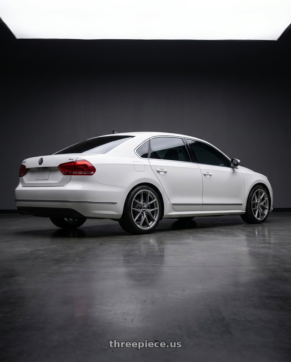 2012 Volkswagen Passat with BBS CI-R 5x112 19x8.5 +45 Platinum Silver Polished Rim Protector wheels rear three quarter view square tires