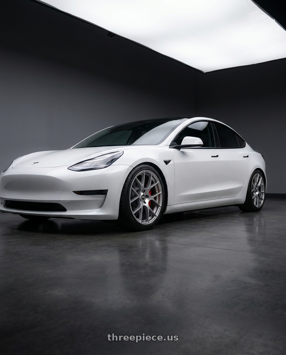 2022 Tesla Model 3 with Enkei Raijin 5x114.3 19x8.5+35 Hyper Silver wheels