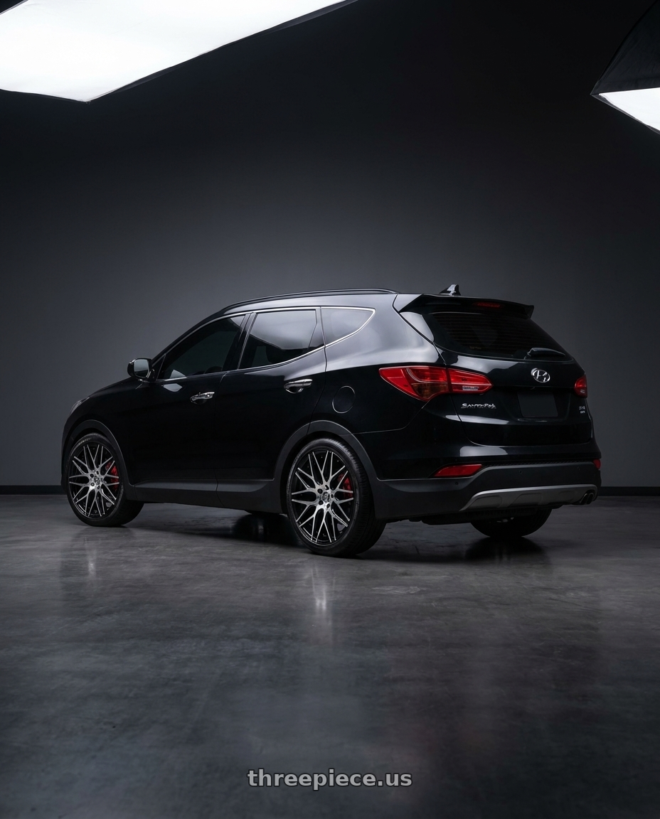 2014 HYUNDAI SANTAFE with CAPRI LUXURY C0136 5x114.3 22x9+35 POLISH/BLACK wheels rear three quarter view square tires