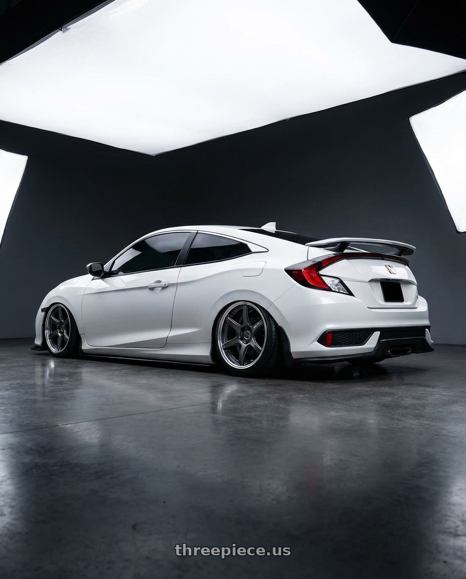2020 Honda Civic SI with Work Emotion T7R 2P wheels rear three quarter view slight stretch tires