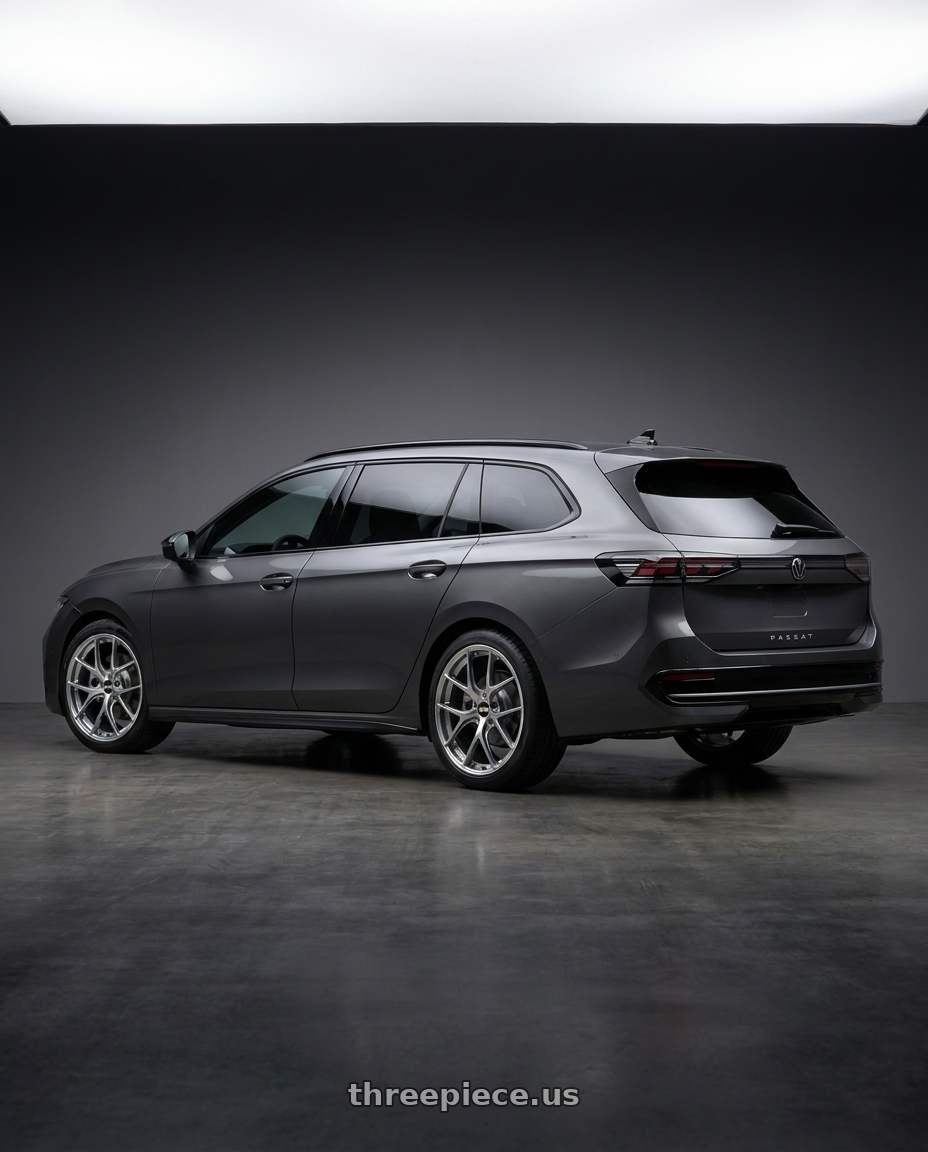 2025 Passat variant with BBS RI-S 5x112 20x9.0+34 Diamond Silver wheels rear three quarter view square tires