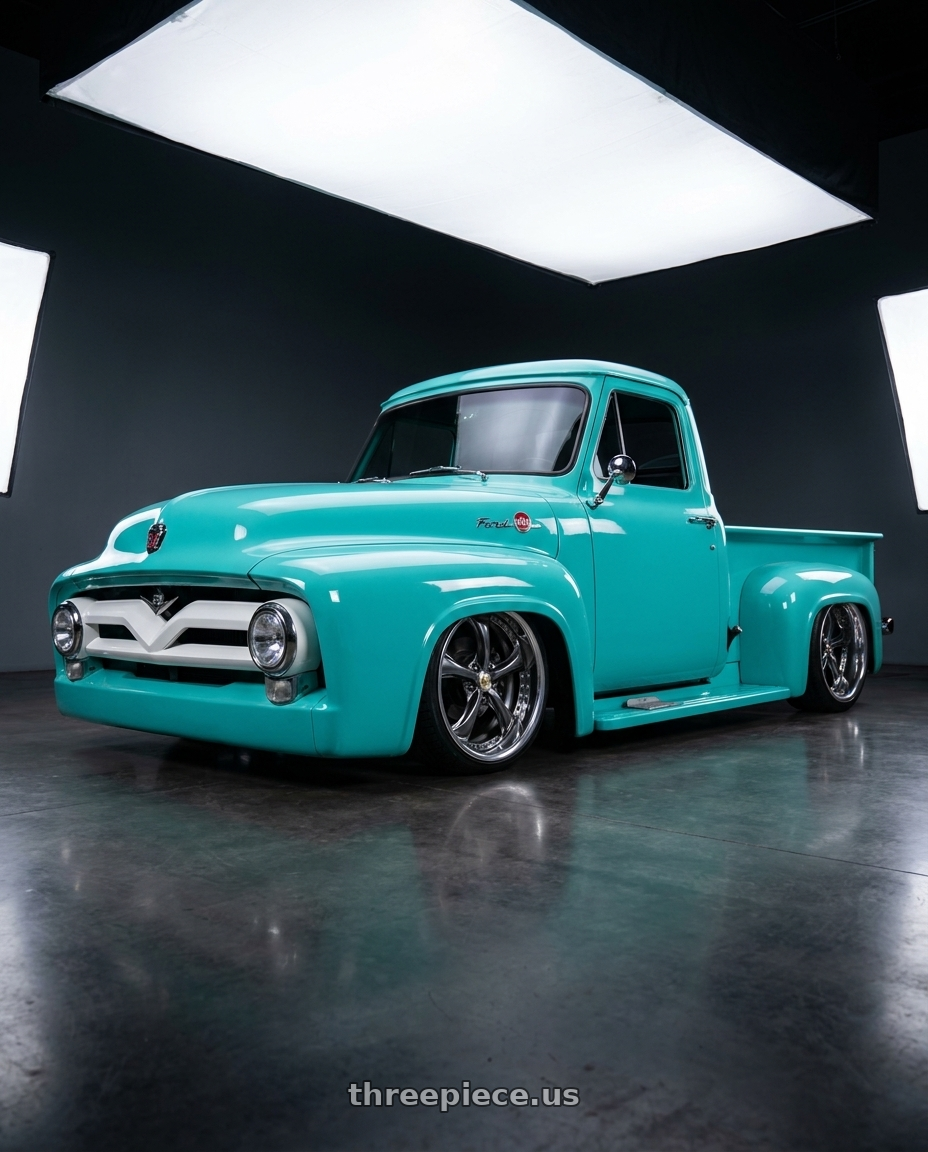 1955 Ford f100 with Work Wheels VS-KF 5X114.3 19x12.5+40 Brilliant Silver Black O Disk FULL REVERSE wheels