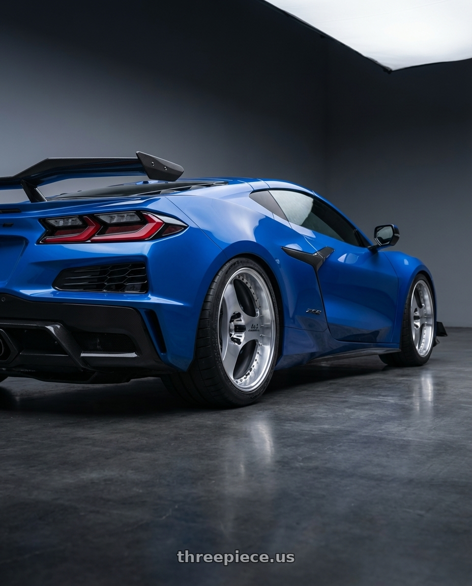 2023 Corvette z06 with Advan Racing ONI2 PROGRESSIVE 5x114.3 20x10.0 +42 MACHINING & DIAMOND CUT wheels rear three quarter view meaty tires
