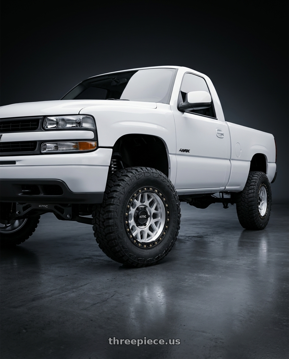 2000 Chevy Silverado 1500 with KMC KM549 GRS 6X139.7 17X9 -12 MACHINED WITH SATIN BLACK LIP wheels