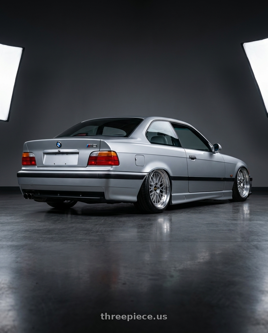 1997 bmw e36 with BBS LM 5x120 19x11.0+37 Diamond Silver wheels rear three quarter view slight stretch tires