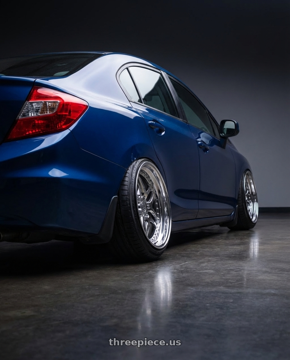 2012 Civic EX with Heritage Wheel EBISU wheels rear three quarter view extreme stretch tires