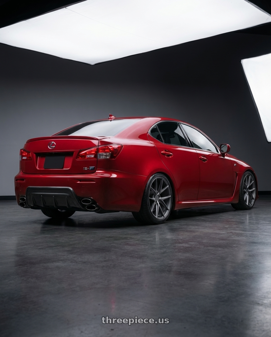 2012 Lexus IS-F with Niche 1PC M116 MISANO 5X114.3 19X8.5 +45 MATTE GUN METAL wheels rear three quarter view square tires