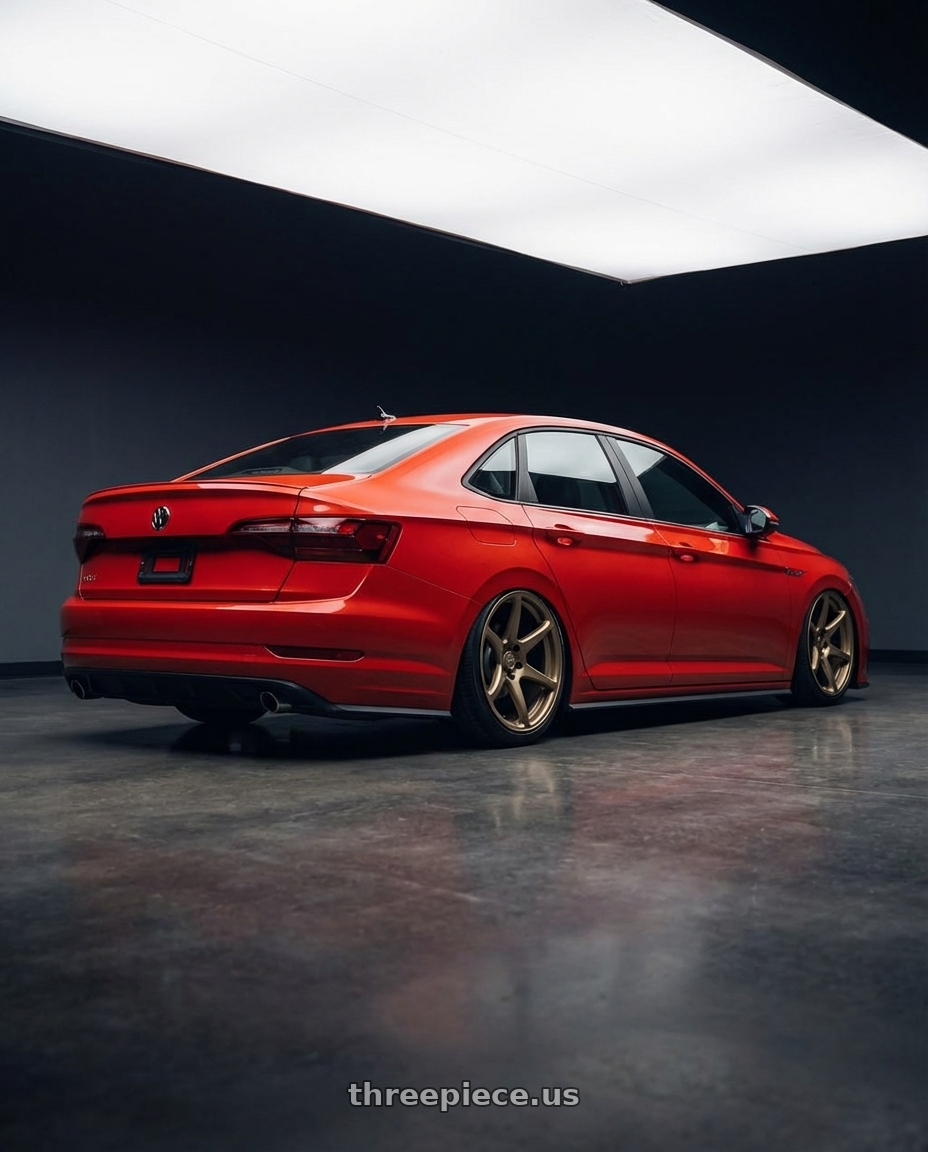 2023 Volkswagen Jetta GLI MK7 with Kansei K11B Tandem 5X112 19x10.5 22 Bronze wheels rear three quarter view slight stretch tires