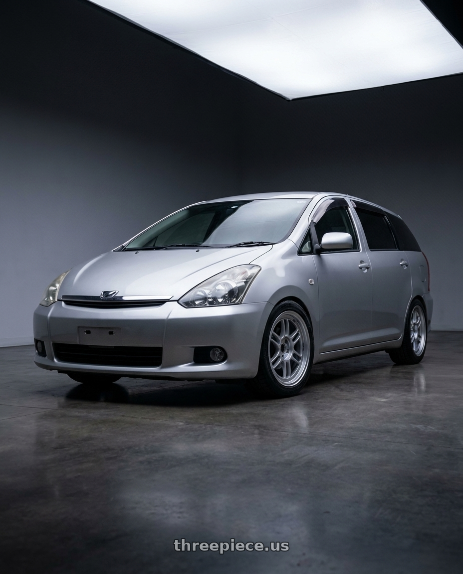 2005 Toyota Wish with Enkei RPF1 4x100 15x7+41 Silver wheels