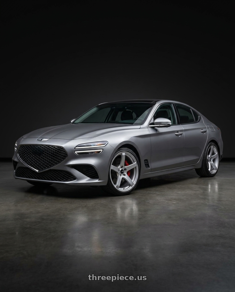 2023 Genesis G70 makalu grey with Enkei Kojin 5x114.3 18x8+40 Matte Silver wheels
