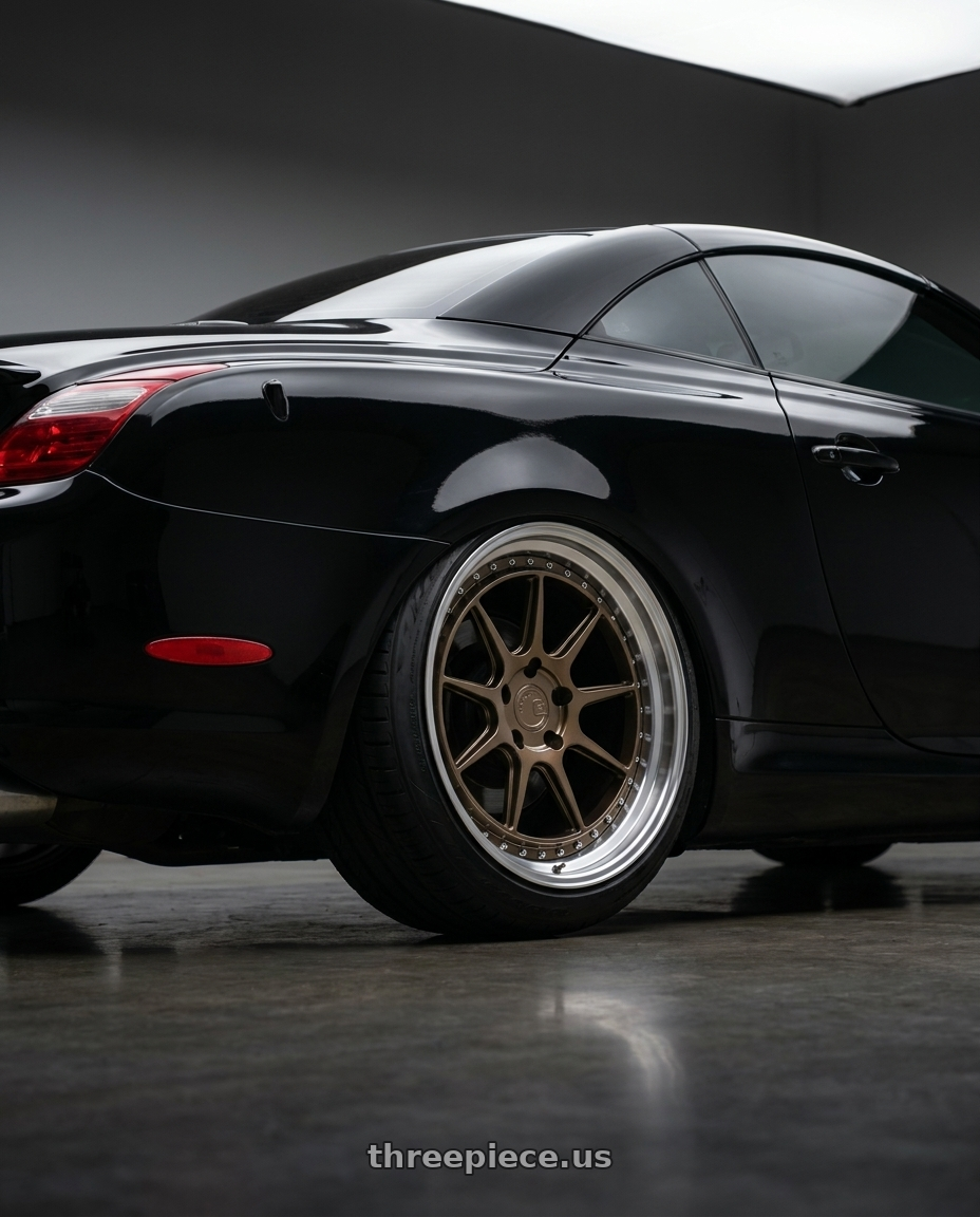 2005 lexus sc430 with Aodhan DS-X 5x114.3 18x9.5 +22 Bronze w/Machined Lip wheels rear three quarter view meaty tires