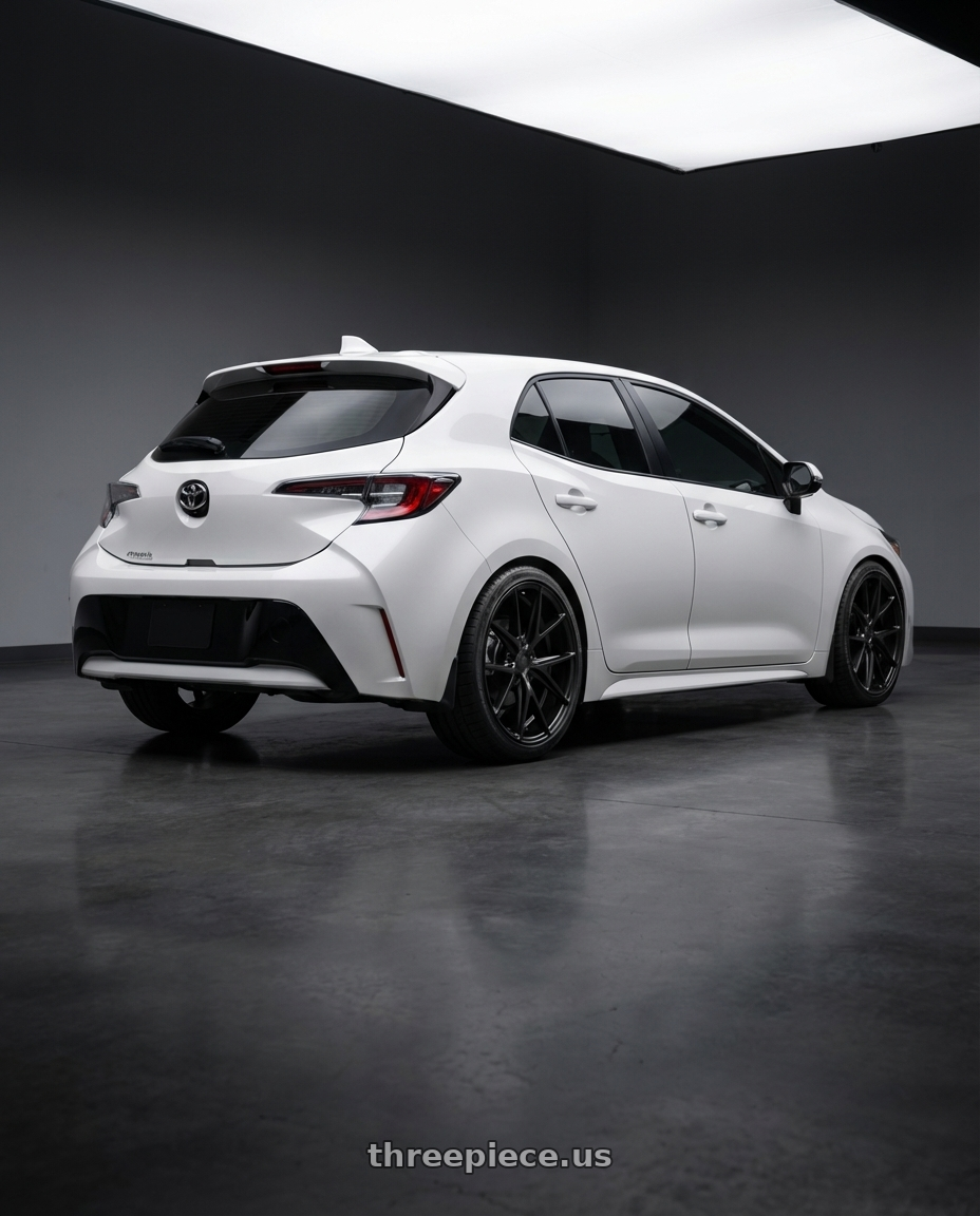 2023 Toyota Corolla Hatchback with Niche 1PC M117 MISANO 5X114.3 18X9.5 +40 MATTE BLACK wheels rear three quarter view square tires