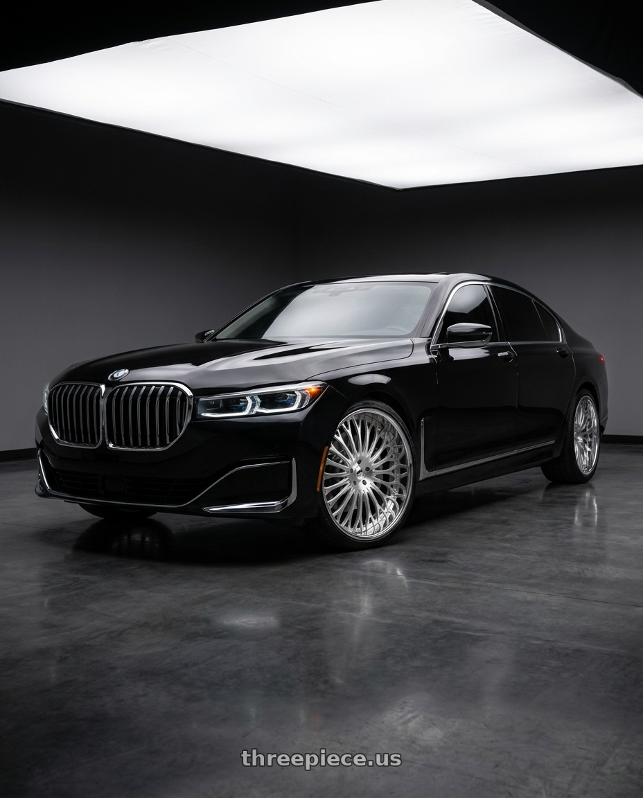 2021 bmw 740 i with Amani Napoliano 5x112/5x114.3 22x10 +38 Brush Center Chrome Lip wheels