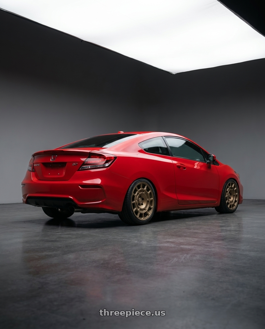 2015 Honda Civic Si with fifteen52 METRIX MX 5x114.3 17x8 +38 BRONZE (MATTE BRONZE) wheels rear three quarter view square tires