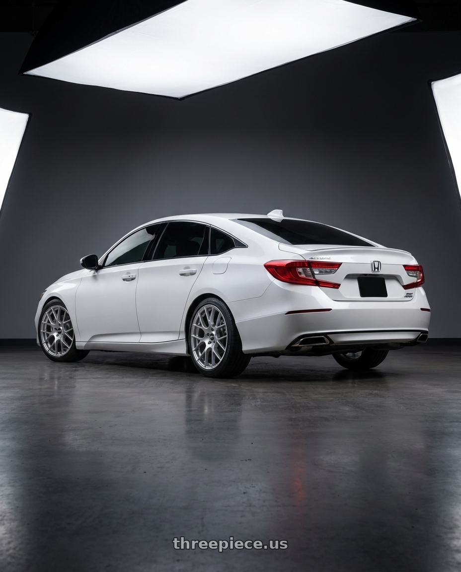 2020 Honda Accord Sport with Enkei Raijin 5x114.3 18x8+45 Hyper Silver wheels rear three quarter view square tires