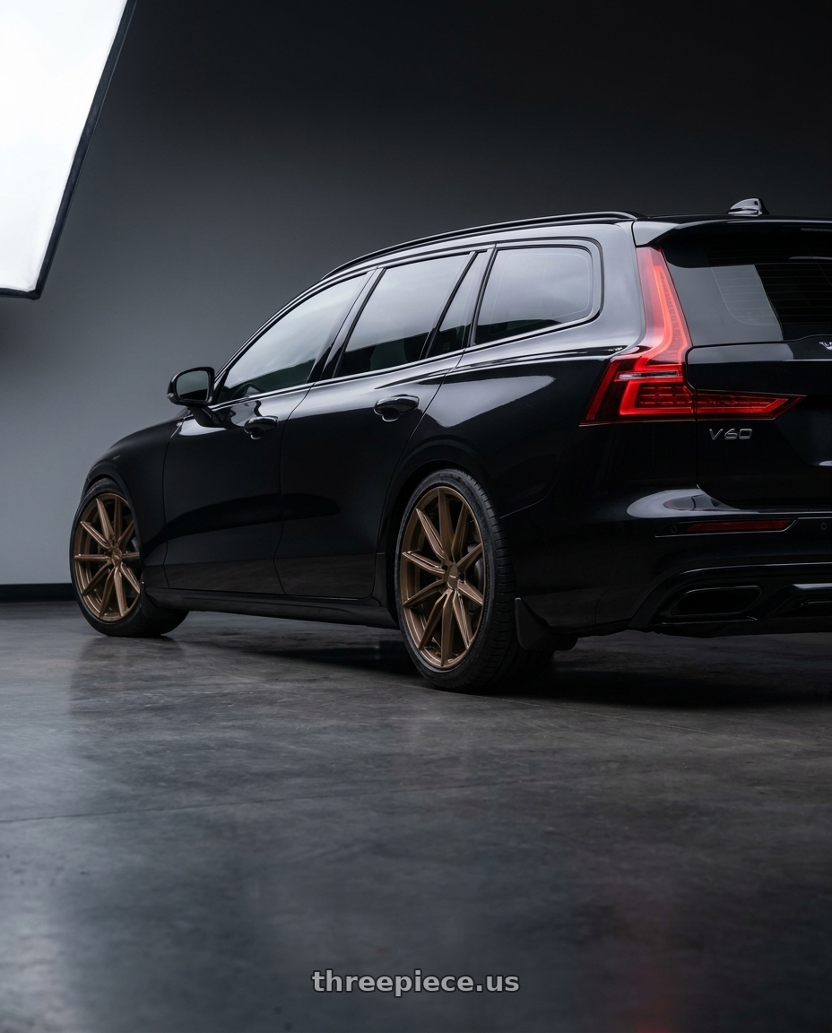 2020 Volvo v60 t5 r with MRR GF26 5x108 20x9 +38 Bronze wheels rear three quarter view slight stretch tires
