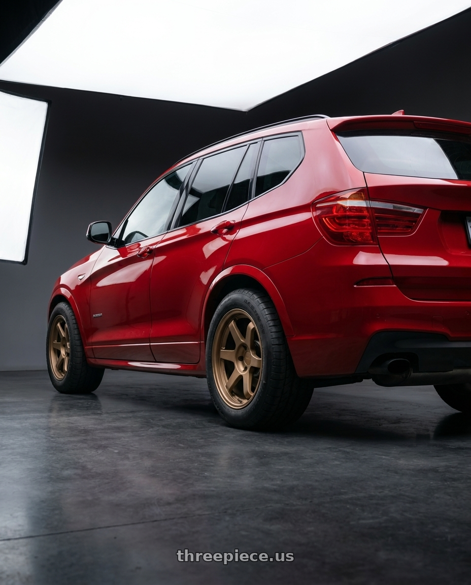 2017 x3 Msport with 9six9 SIX-1 5x120 18X8.5 +35 Matte Bronze wheels rear three quarter view meaty tires