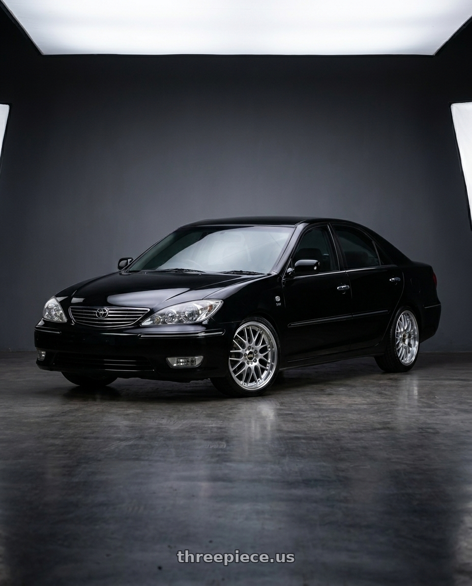 2005 Toyota Camry xv30 black with BBS RS-GT 5x112 19x8.5+30 Diamond Silver wheels