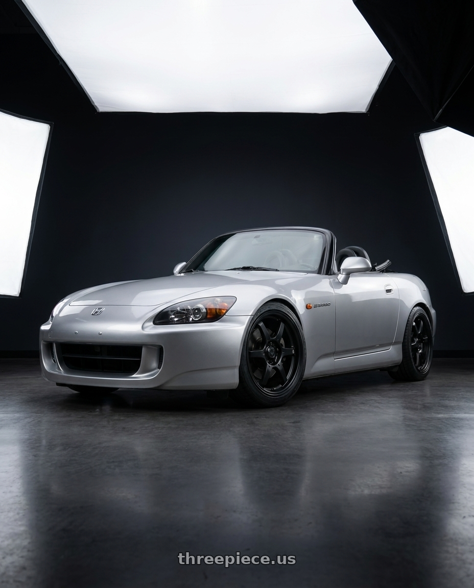 2009 Honda S2000 with Konig Backbone 5x114.3 17x7.5+35 Matte Black Milling Logo on Spoke wheels
