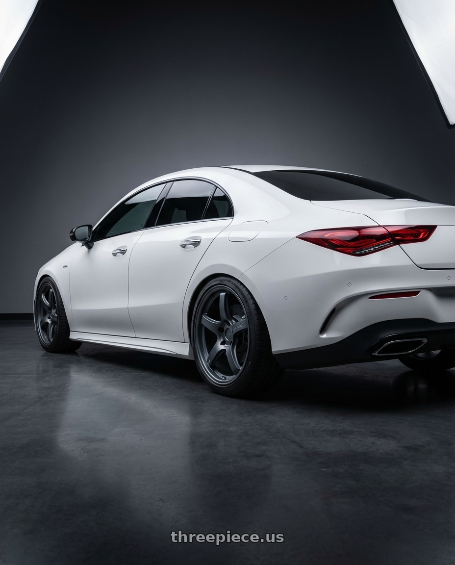 2023 Mercedes-Benz CLA C118 with Gram Lights 57CR 5x112 19x10.5+22 Gunblue II wheels rear three quarter view square tires