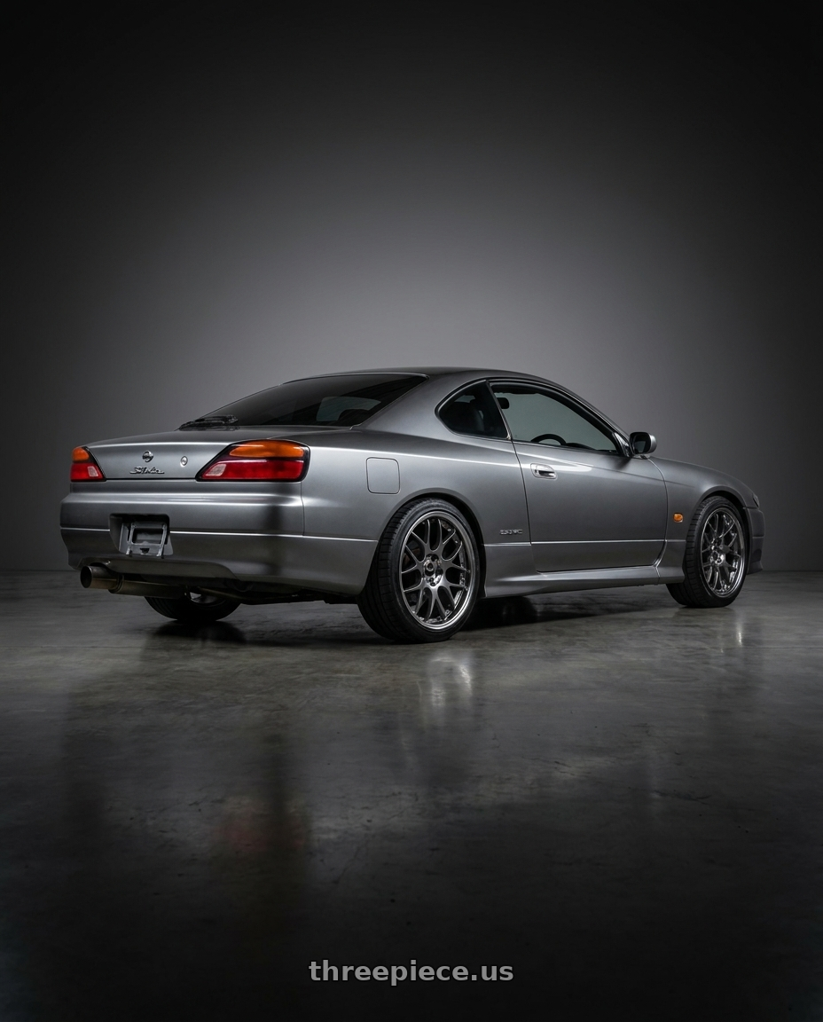 2001 Nissan Silvia S15 with Vors TR37 5x114.3 18x9.5  +35 Hyper Black wheels rear three quarter view square tires