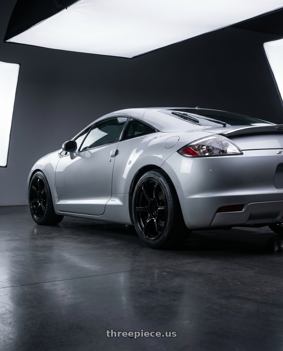 2010 Mitsubishi Eclipse with Advan RGIII 5x114.3 18x10+35 Gloss Black wheels rear three quarter view square tires