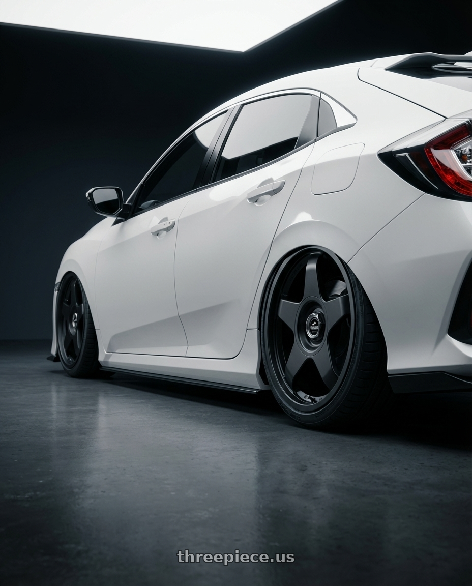 2024 Honda Civic with fifteen52 CHICANE 5x114.3 / 5x120 19x8.5 +35 ASPHALT BLACK (SATIN BLACK) wheels rear three quarter view slight stretch tires