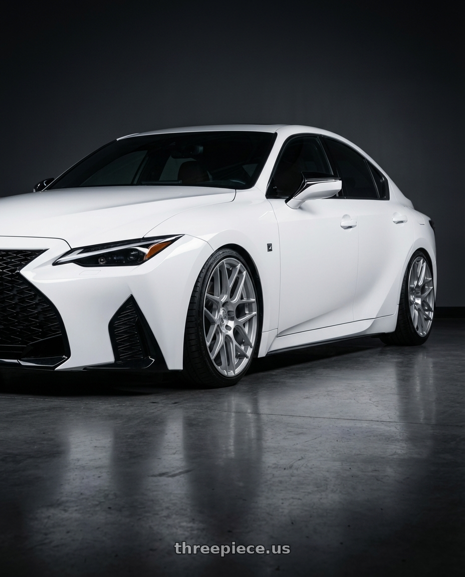 2018 Lexus IS 350 F Sport with Aodhan AFF2 5x114.3 19x9.5+35 Gloss Silver Machined Face wheels front three quarter view stanced stance