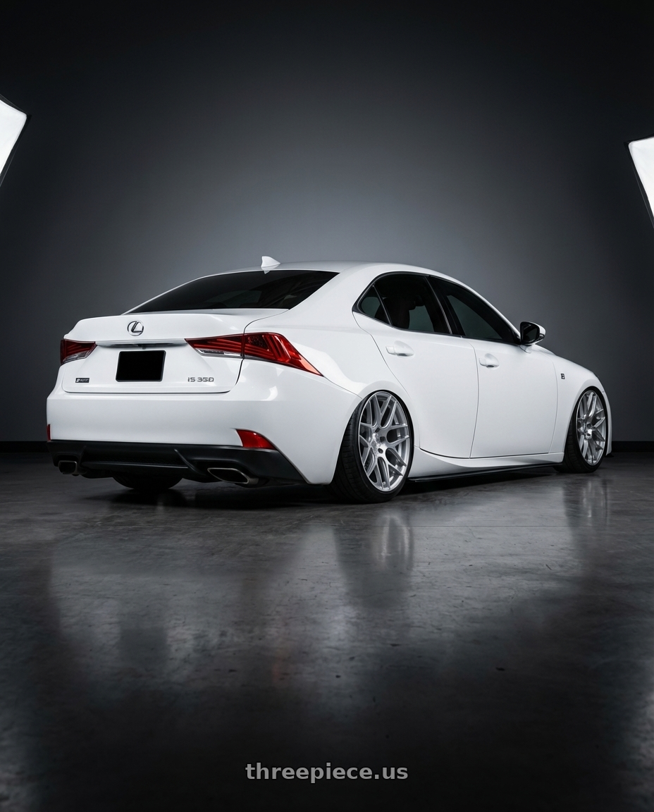 2018 Lexus IS 350 F Sport with Aodhan AFF2 5x114.3 19x9.5+35 Gloss Silver Machined Face wheels rear three quarter view slight stretch tires