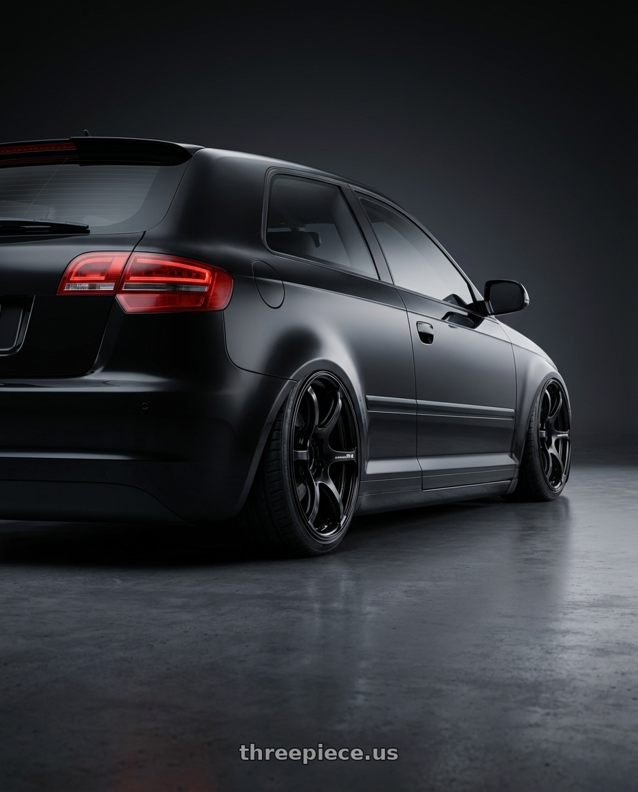 2012 Audi A3 8P with Advan RGIII 5x112 19x8.5+45 Gloss Black wheels rear three quarter view slight stretch tires