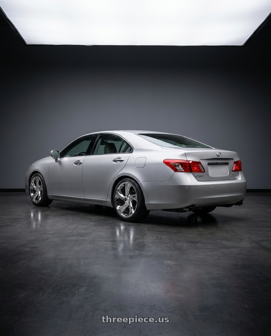 2007 Lexus Es 350 with Shift Strut 5x114.3 17x8 +35 Chrome wheels rear three quarter view slight stretch tires